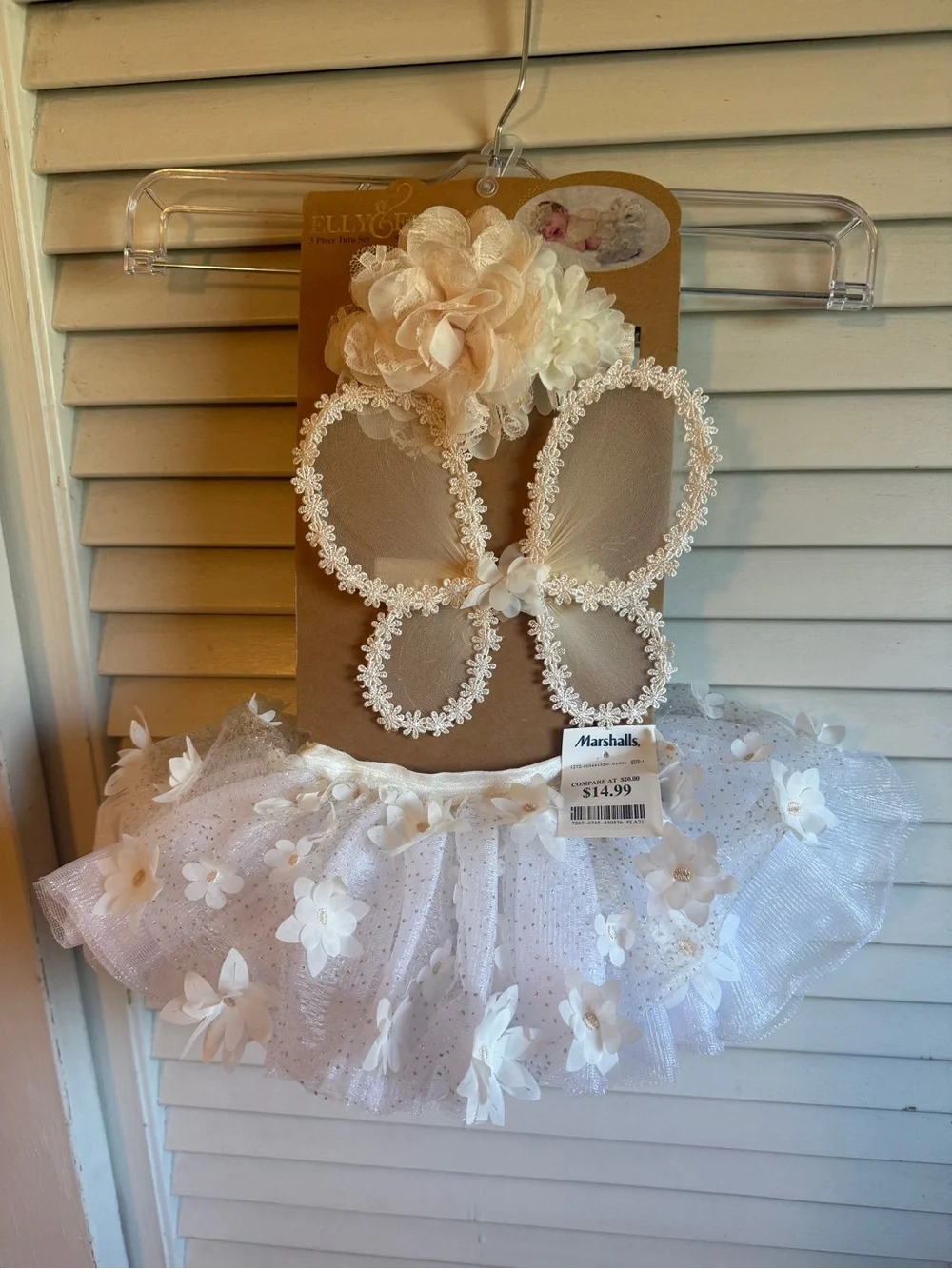 Girls White Flower Tutu Set with Butterfly Wings and Floral Headband